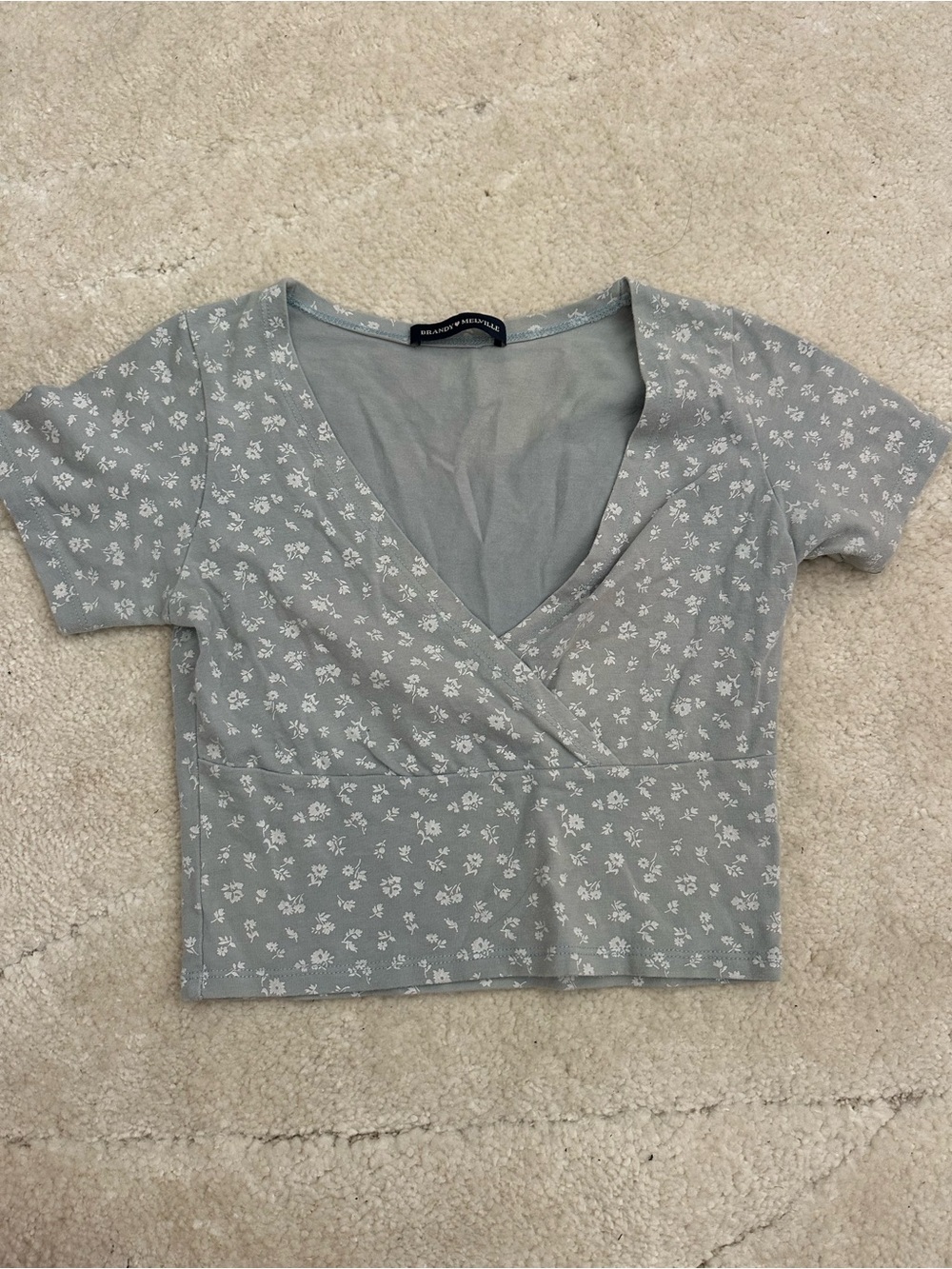 Brandy Melville Light Gray Floral Wrap Crop Top